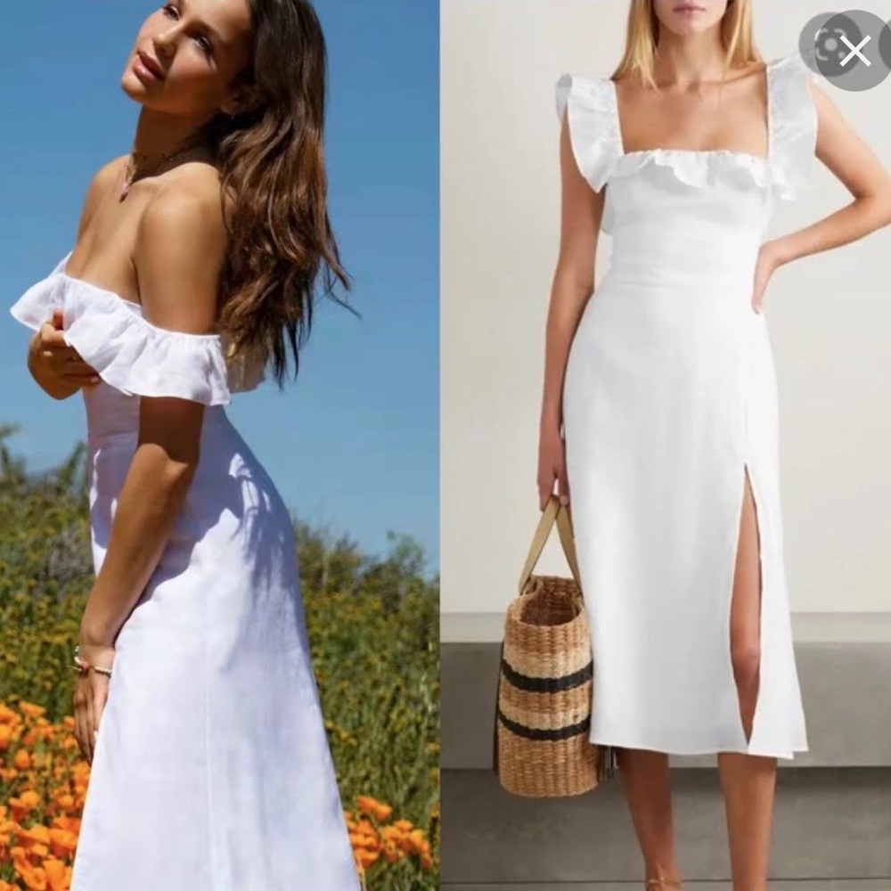 Reformation Amethyst Midi Dress in White Linen